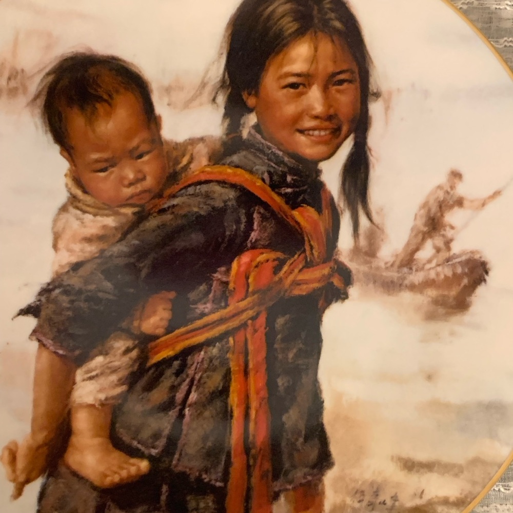 Indian Girl with Little Brother plate